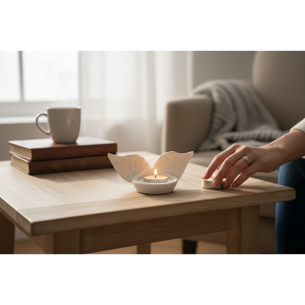 1Pcs‎ Angel Wings Candle Holder Creme Angel Wings Tealight Ceramic
